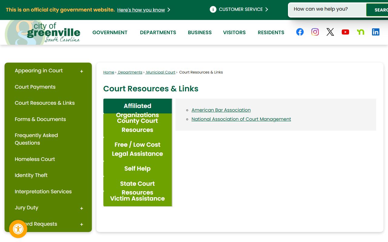 Greenville County white pages court resources links
