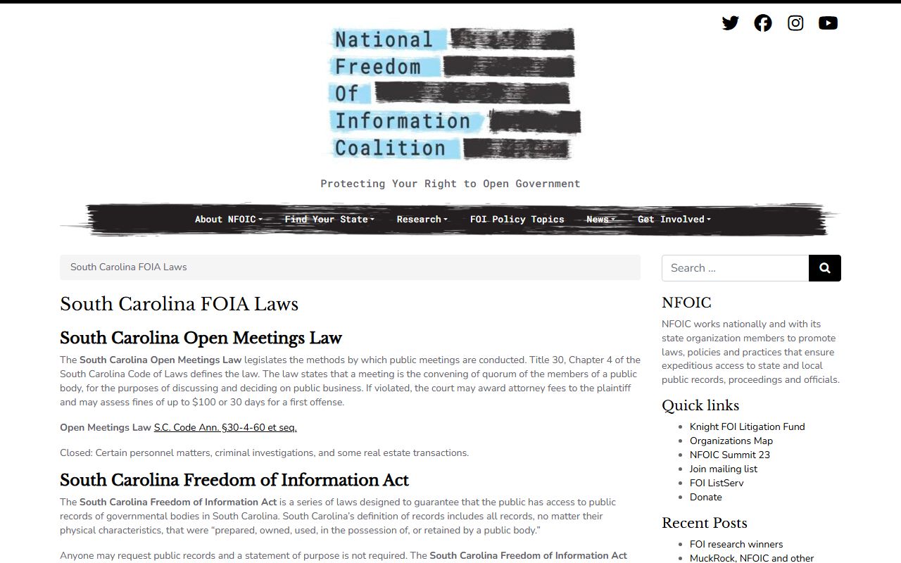 South Carolina white pages FOIA laws summary