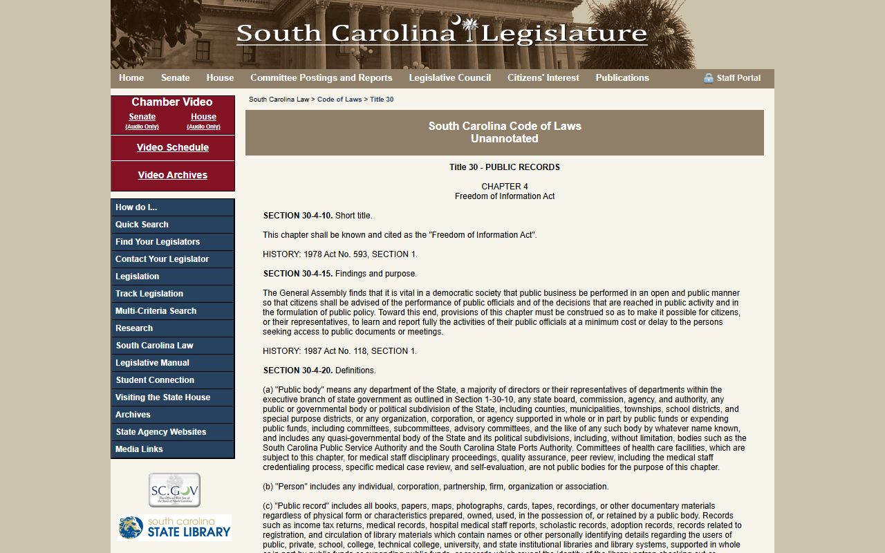 South Carolina white pages Freedom of Information Act overview