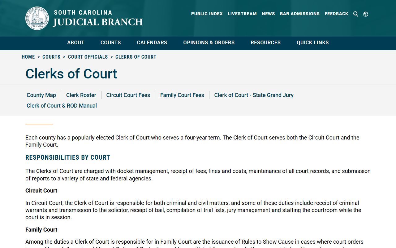 South Carolina white pages judicial department clerk directory